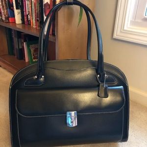 Black leather laptop tote